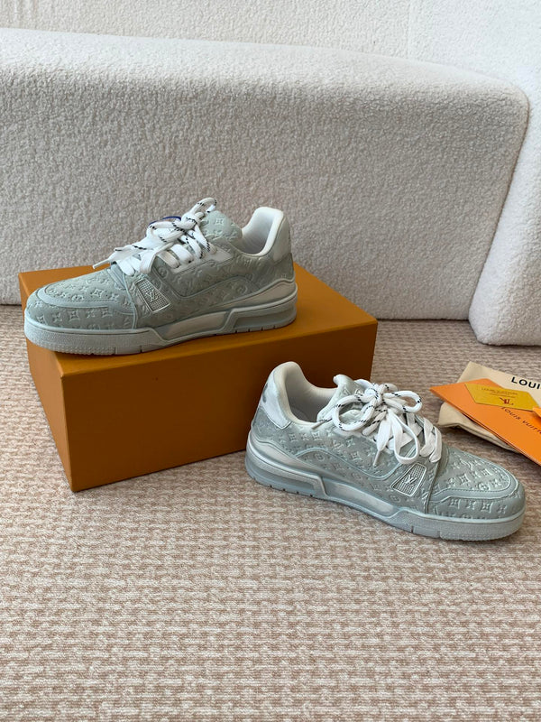 Sneaker LV Trainer 30mm Blu Grigio Pelle di Vacchetta