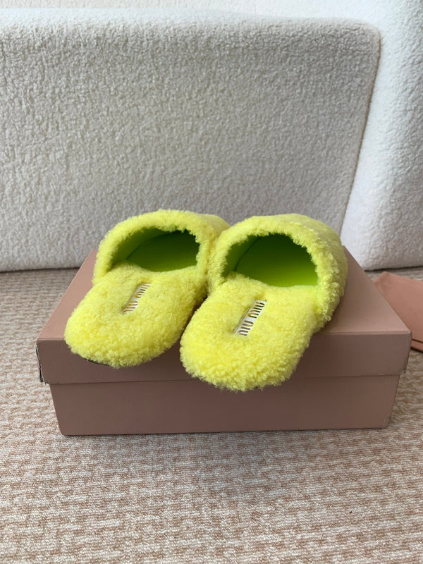 Miu Slippers Lemon Yellow Wool