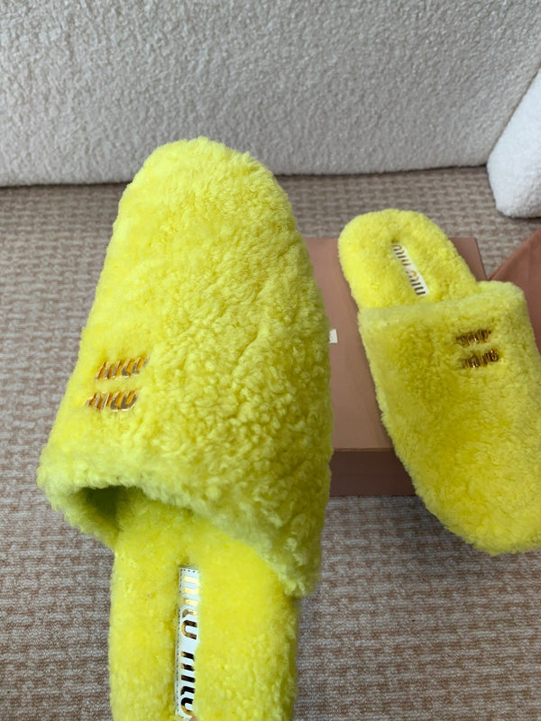 Miu Slippers Lemon Yellow Wool