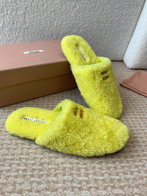 Miu Slippers Lemon Yellow Wool