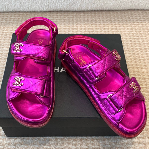 SANDALO DAD IN PELLE DI MONTONE VIOLA MAGENTA