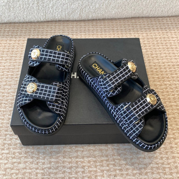 SANDALO DA PAPÀ IN TESSUTO DENIM BIANCO E NERO