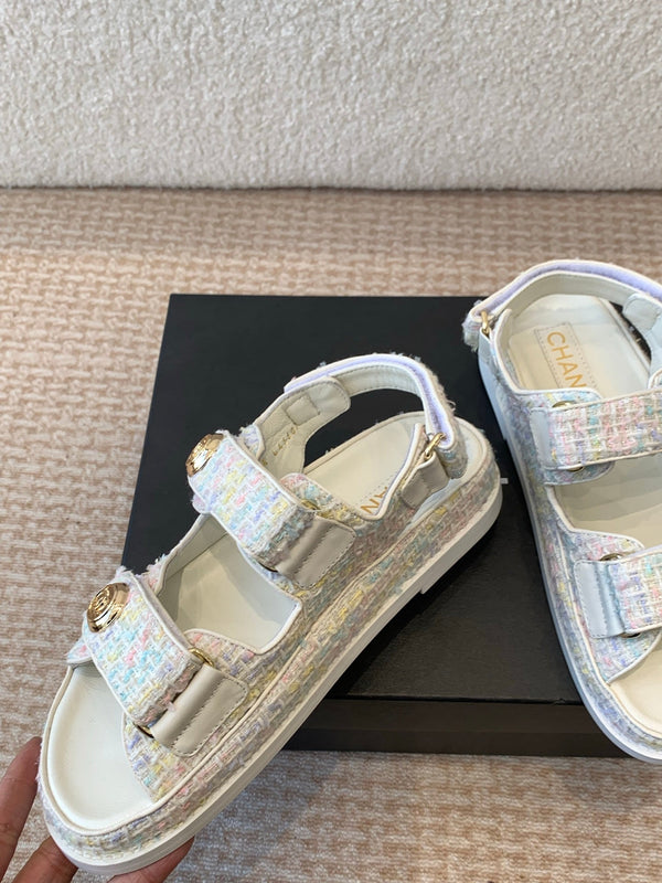 SANDALO DA PAPÀ IN TESSUTO BIANCO MIX COLORATO