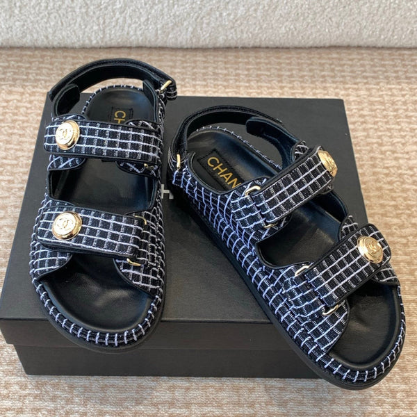SANDALO DA PAPÀ IN TESSUTO DENIM BIANCO E NERO
