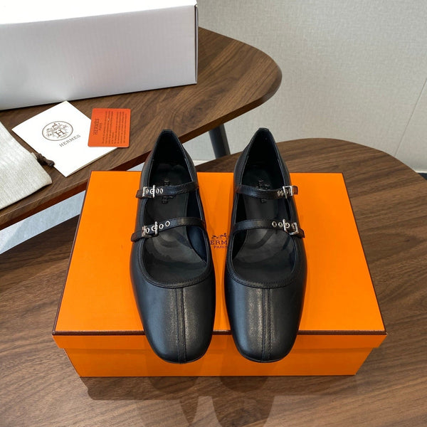 HM 25s Mary Jane Double Strap Black Calfskin 422565