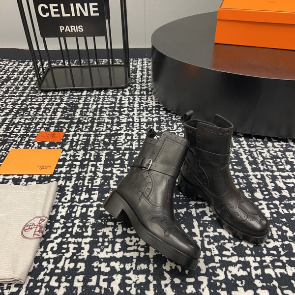 HM Ankle Boot 50mm Black With Printed Pattern Cowhide 952367