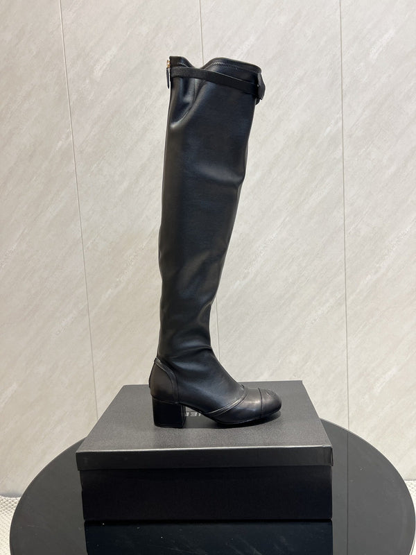 CC 25 Bowknot Stretch Boots Black Sheepskin 516420