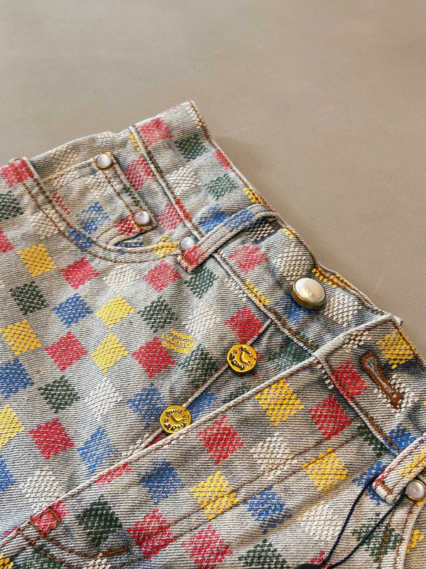 LV Checkerboard Design Short Multicolor Cotton