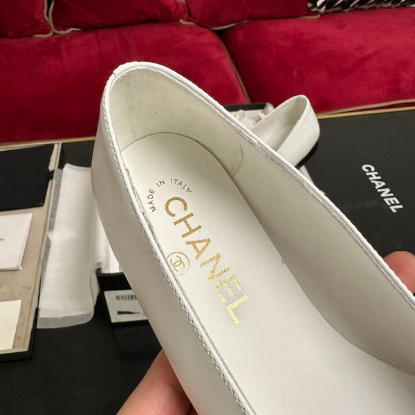 ballet flat black flower white calfskin