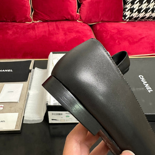 ballet flat white flower black calfskin