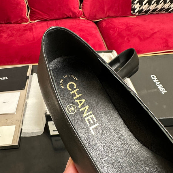 ballet flat white flower black calfskin