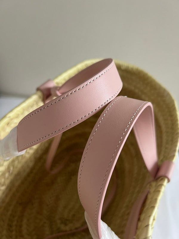 medium classic panier 25cm raffia and tan calfskin