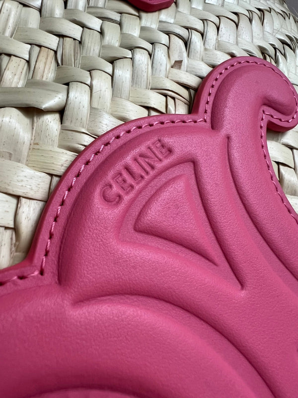 borsa classica media panier 25cm in rafia e vitello rosa scuro