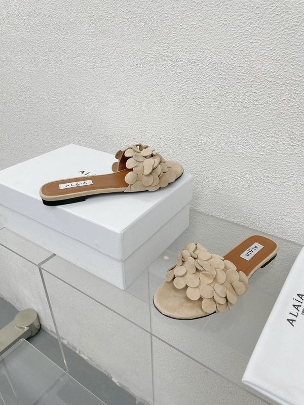 alaia sandal mule flower beige suede