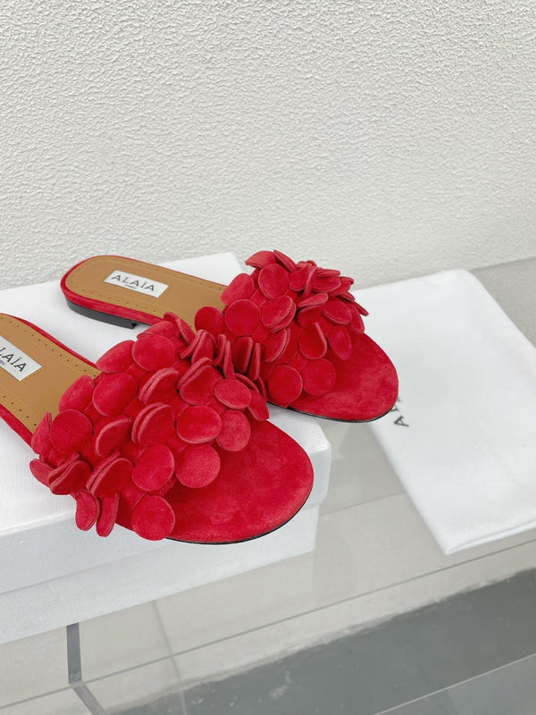 alaia sandal mule flower red suede
