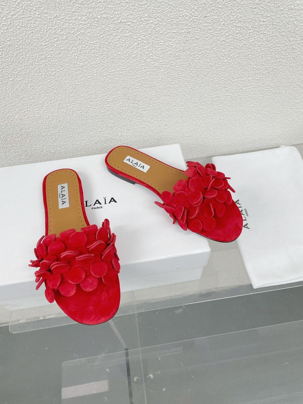 alaia sandal mule flower red suede