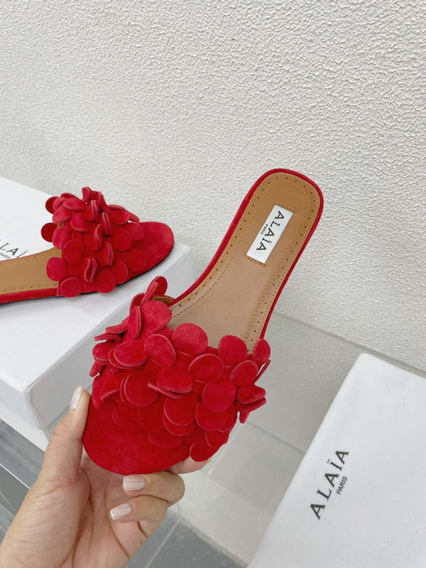 alaia sandal mule flower red suede