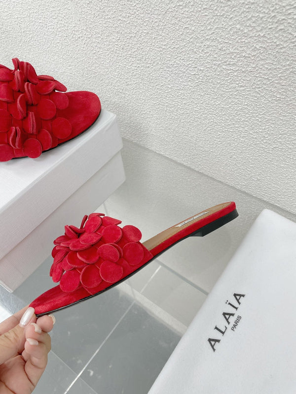 alaia sandal mule flower red suede
