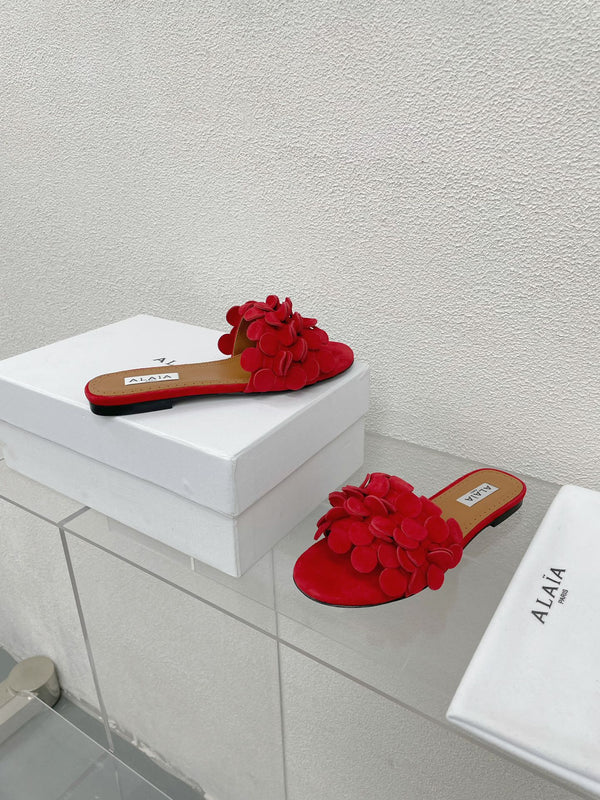 alaia sandal mule flower red suede