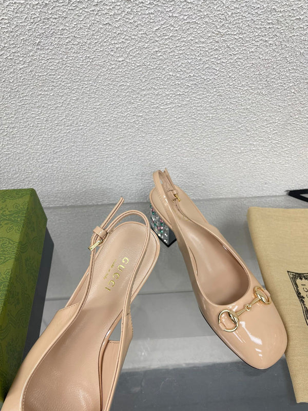 GG SLINGBACK DA DONNA CON MORSETTO IN PELLE DI VITELLO BEIGE TAN CON STRASS