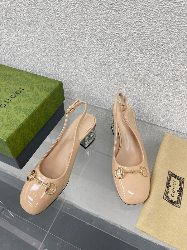 GG SLINGBACK DA DONNA CON MORSETTO IN PELLE DI VITELLO BEIGE TAN CON STRASS