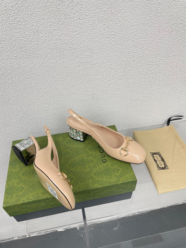 GG SLINGBACK DA DONNA CON MORSETTO IN PELLE DI VITELLO BEIGE TAN CON STRASS