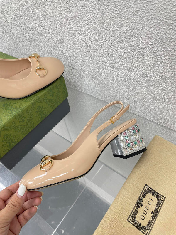 GG SLINGBACK DA DONNA CON MORSETTO IN PELLE DI VITELLO BEIGE TAN CON STRASS