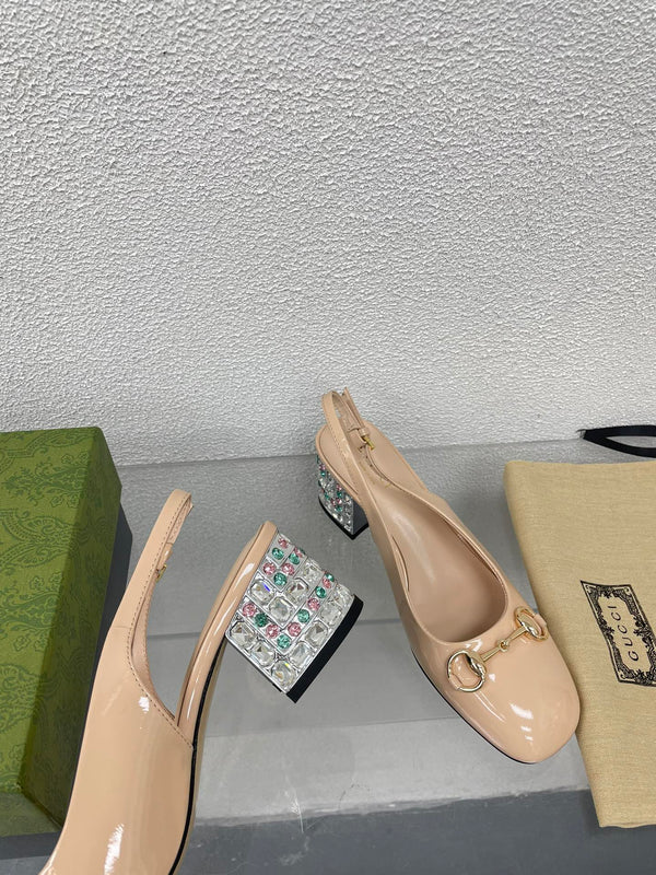 GG SLINGBACK DA DONNA CON MORSETTO IN PELLE DI VITELLO BEIGE TAN CON STRASS