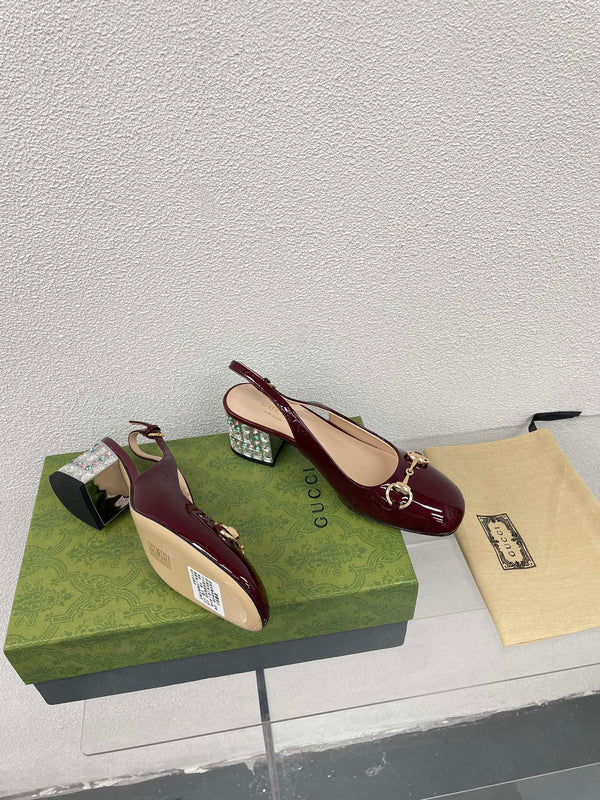 GG SLINGBACK DA DONNA CON MORSETTO IN PELLE DI VITELLO ROSSO VINO CON STRASS