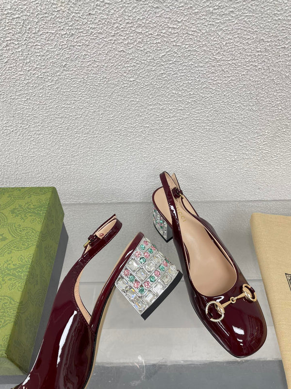 GG SLINGBACK DA DONNA CON MORSETTO IN PELLE DI VITELLO ROSSO VINO CON STRASS