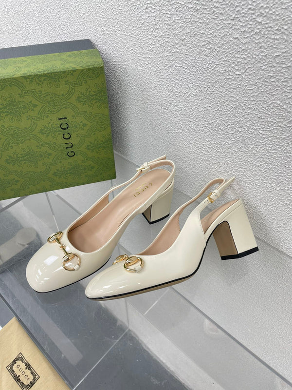 GG WOMEN'S HORSEBIT SLINGBACK 65MM IN WHITE CALFSKIN