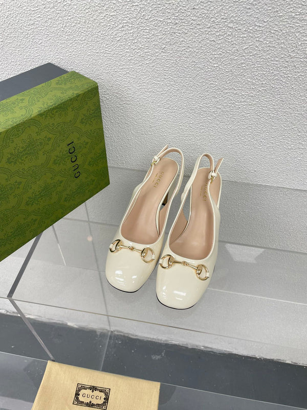 GG WOMEN'S HORSEBIT SLINGBACK 65MM IN WHITE CALFSKIN