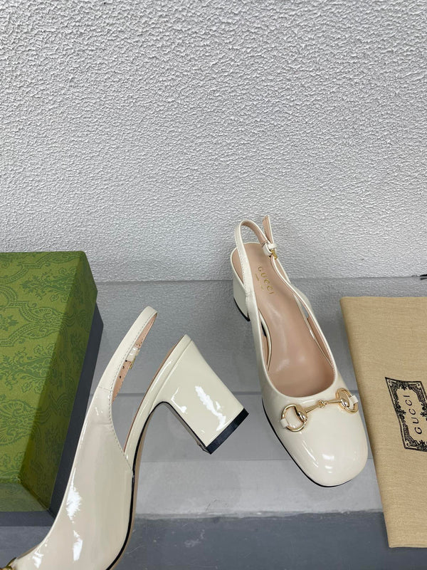 GG WOMEN'S HORSEBIT SLINGBACK 65MM IN WHITE CALFSKIN