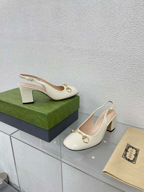 GG WOMEN'S HORSEBIT SLINGBACK 65MM IN WHITE CALFSKIN