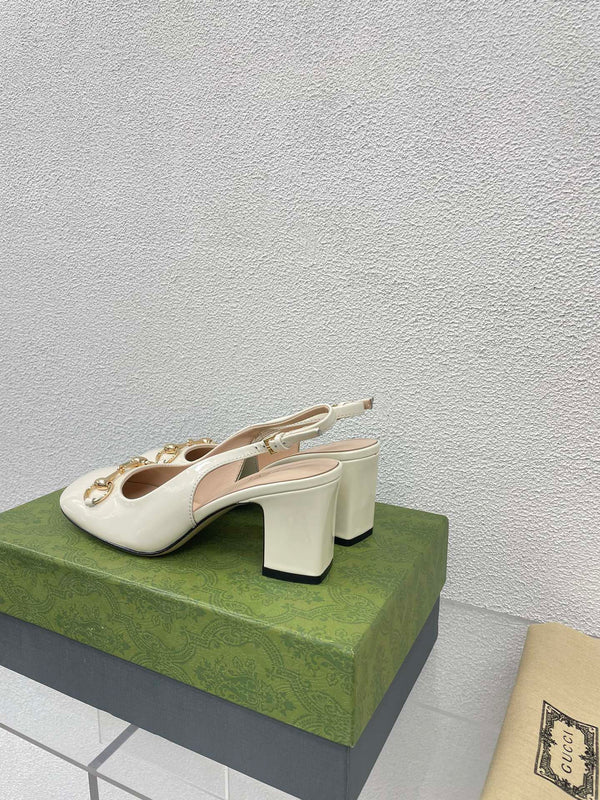 GG WOMEN'S HORSEBIT SLINGBACK 65MM IN WHITE CALFSKIN