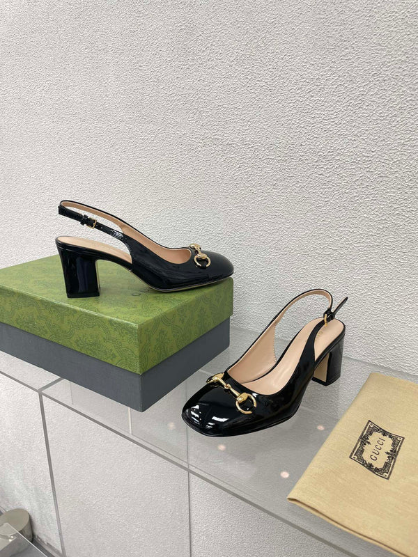 GG WOMEN'S HORSEBIT SLINGBACK 65MM IN BLACK CALFSKIN