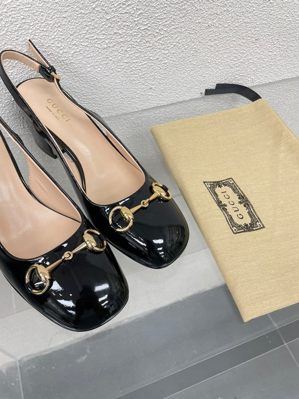 GG WOMEN'S HORSEBIT SLINGBACK 65MM IN BLACK CALFSKIN