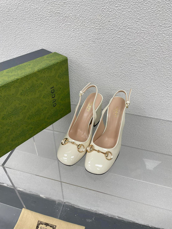 GG WOMEN'S HORSEBIT SLINGBACK 95MM IN WHITE CALFSKIN