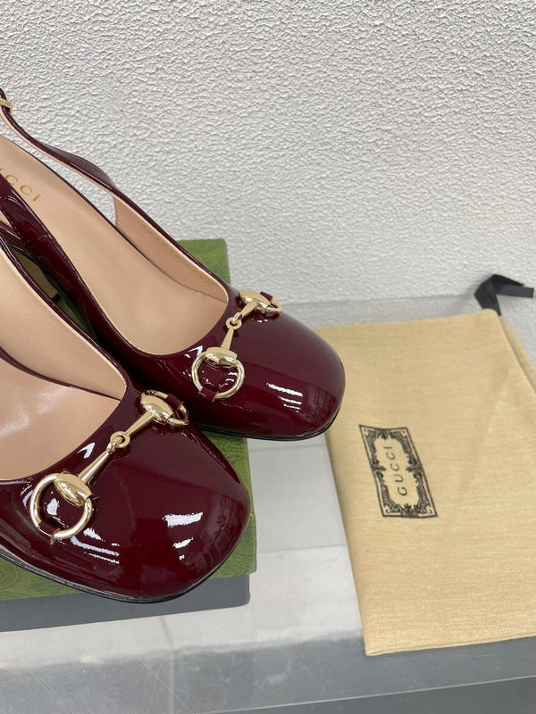 GG SLINGBACK DA DONNA CON MORSETTO 95MM IN PELLE DI VITELLO ROSSO VINO