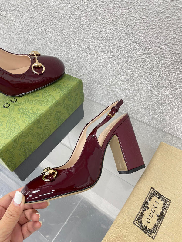 GG SLINGBACK DA DONNA CON MORSETTO 95MM IN PELLE DI VITELLO ROSSO VINO