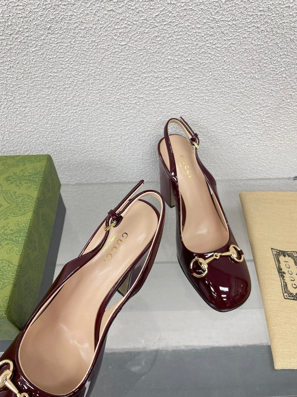 GG SLINGBACK DA DONNA CON MORSETTO 95MM IN PELLE DI VITELLO ROSSO VINO