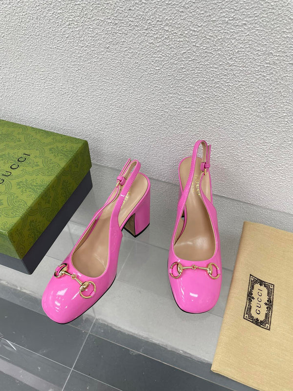 GG WOMEN'S HORSEBIT SLINGBACK 95MM IN FUSICA PINK CALFSKIN