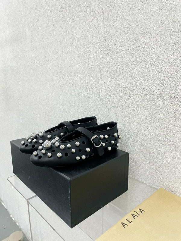 Ballerine Alaila in pelle di agnello nera con perline 897246