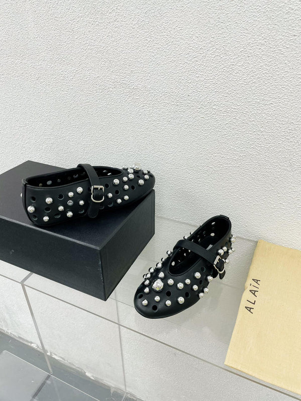 Ballerine Alaila in pelle di agnello nera con perline 897246