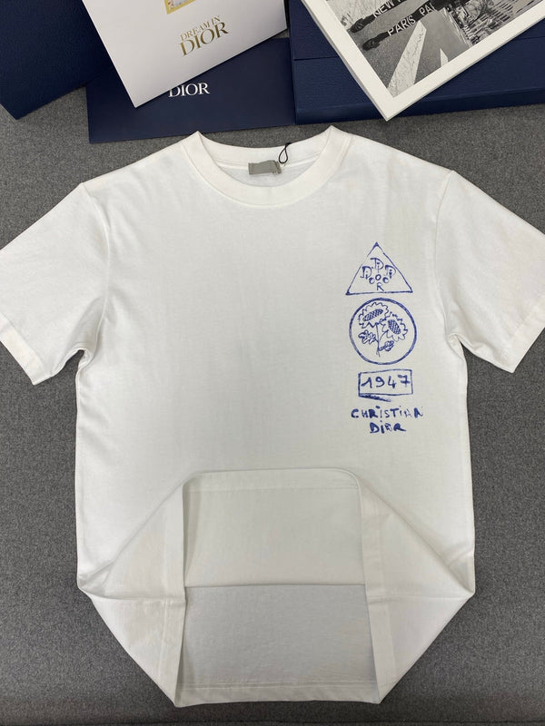 Maglietta larga CD in cotone bianco e blu