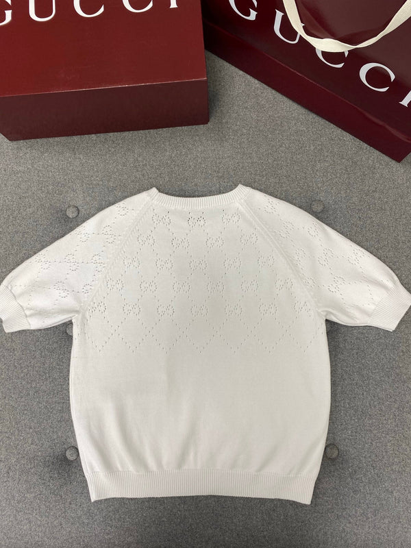 Gucci Round Neck Short Sleeves Top White Cotton
