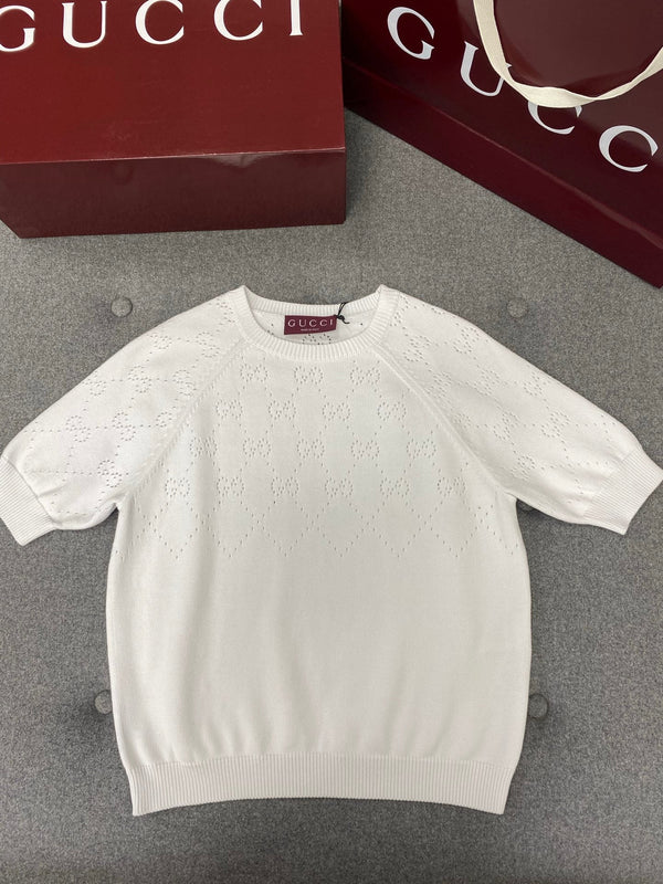 Gucci Round Neck Short Sleeves Top White Cotton