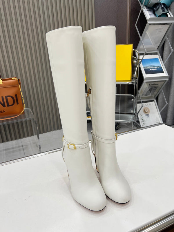 FENDI knee boots high heel white cowhide 521210