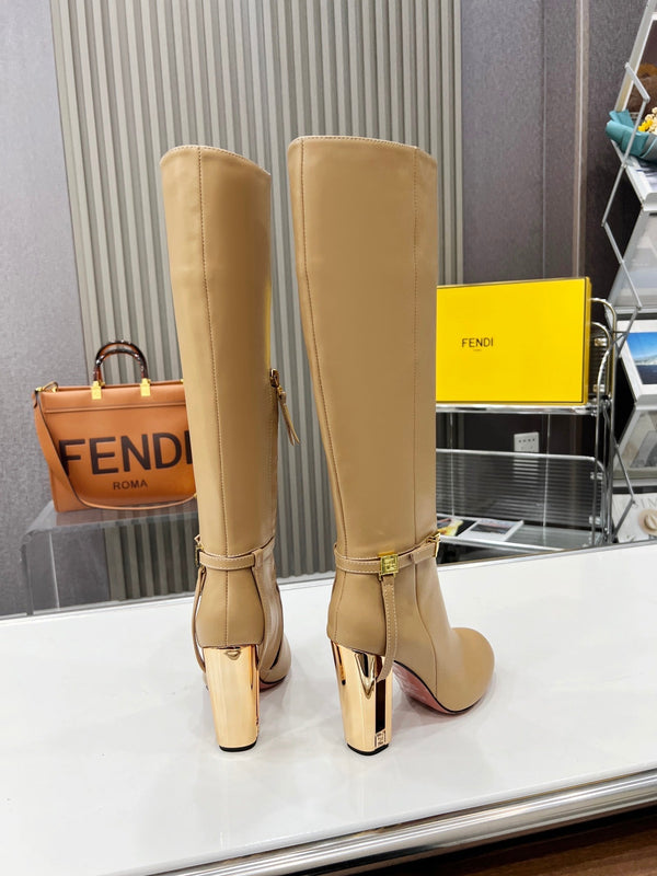 FENDI knee boots high heel beige cowhide 521211