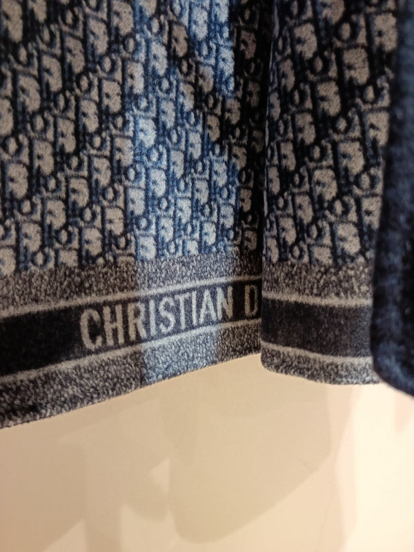 CD Hooded Long Coat Navy Blue Wool Silk